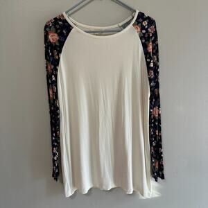 Matilda Jane Womens Large Out of the Park Long Sleeve Tee Shirt Floral White